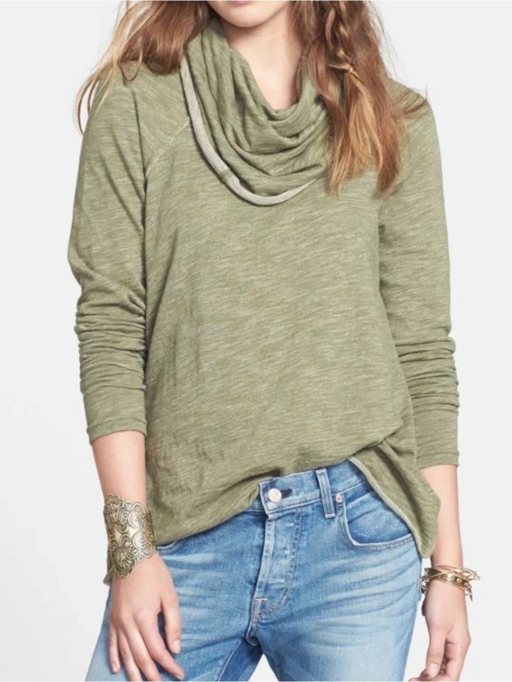 Free People Beach Cocoon Cowl Neck Top Womens M/L One Body 2 Tone Sage Green